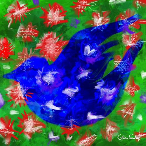 Oiseau blue - 40 x 40